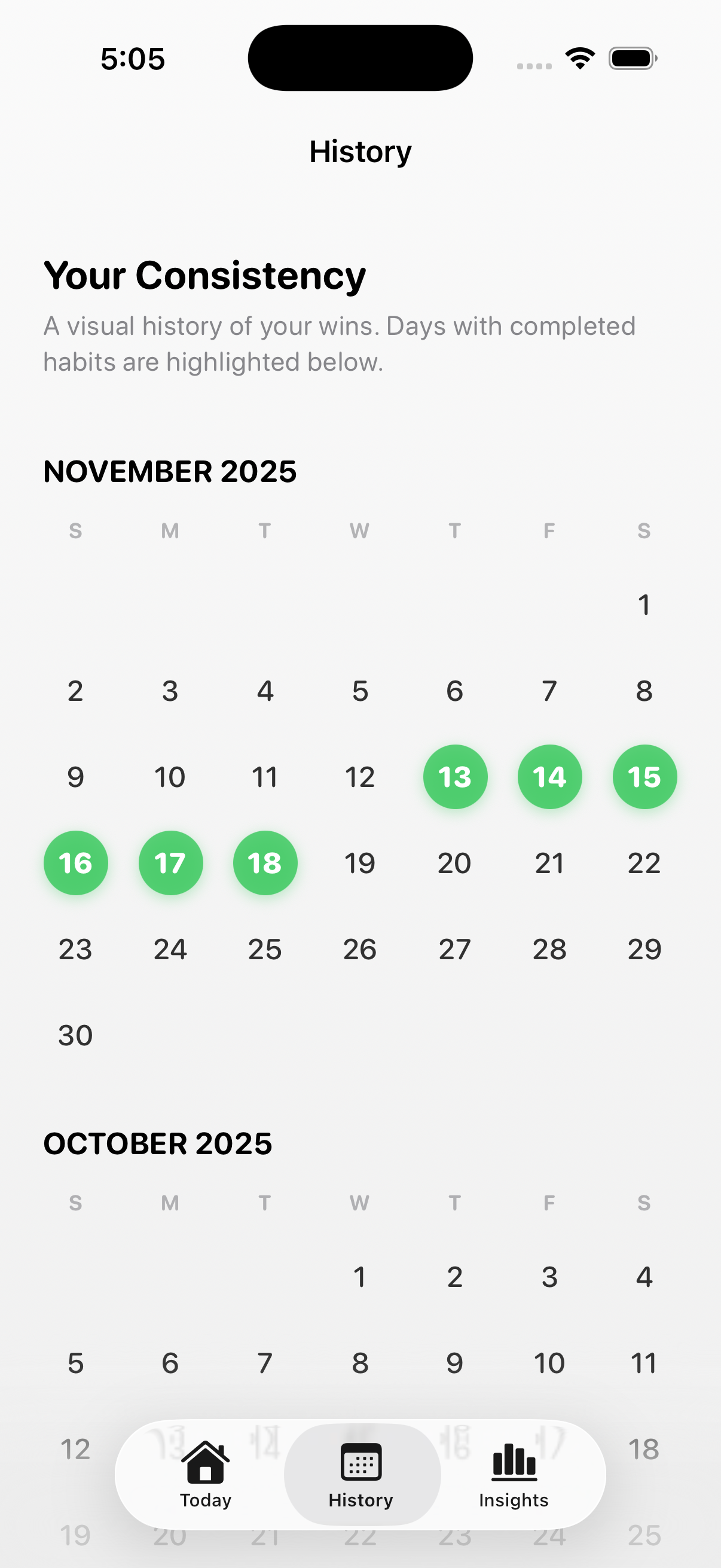 Habit Habit History Calendar